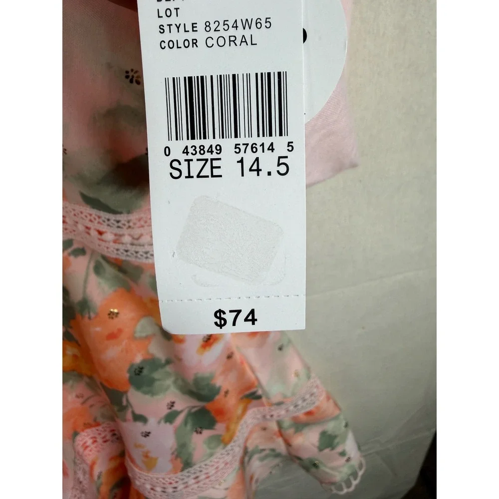 New Knit Works Floral Print Dress/Cardigan Set size 14.5 Girls Pink/Green‎